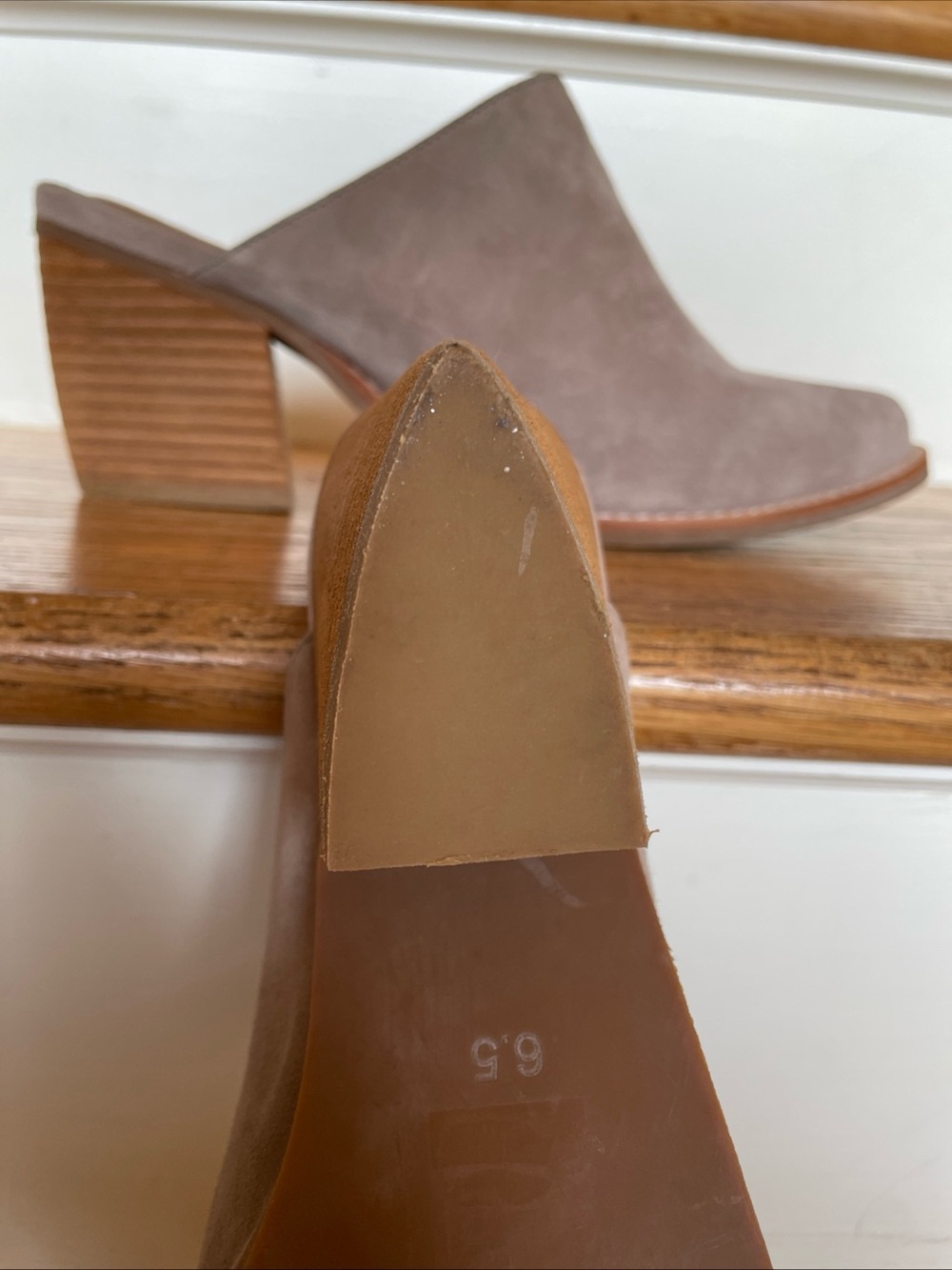 Jeffrey Campbell Shoes Taupe Gray Suede Mules Favela Women’s 6.5 Block Heel - Picture 8 of 14